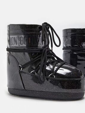 Moon Boot Black Glitter Ankle Booties